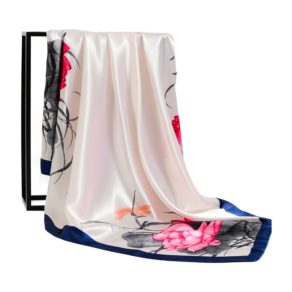 Lotus & Dragonfly Silk Square Scarf 90x90cm