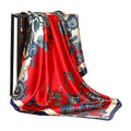 Red Floral Silk Satin Square Scarf 90x90cm