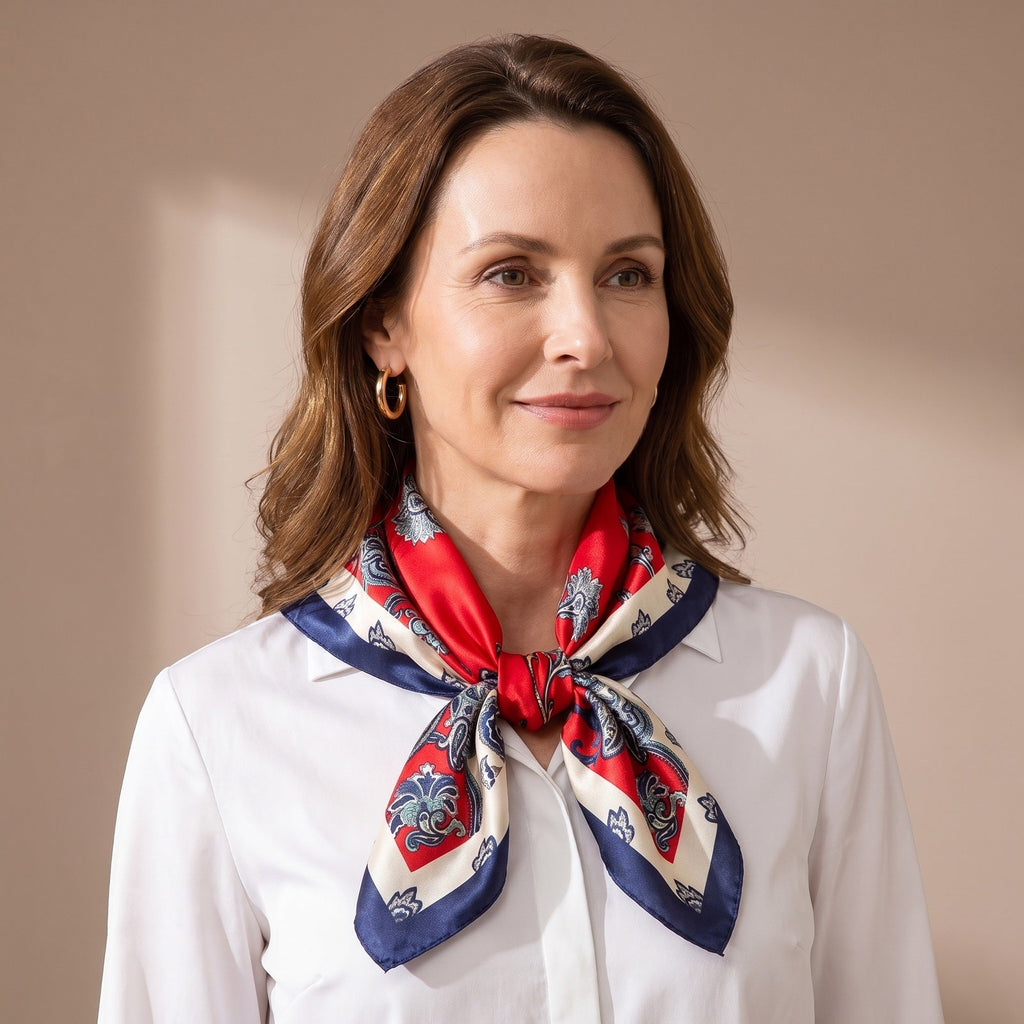 Red Floral Silk Satin Square Scarf 90x90cm