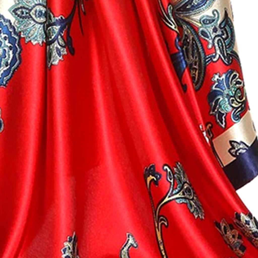 Red Floral Silk Satin Square Scarf 90x90cm