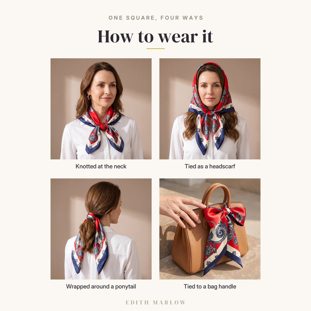 Red Floral Silk Satin Square Scarf 90x90cm