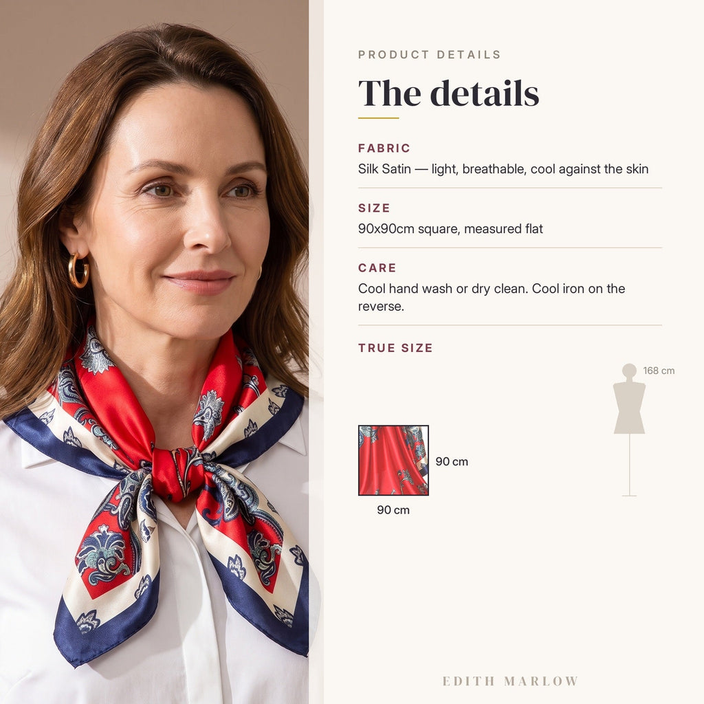 Red Floral Silk Satin Square Scarf 90x90cm